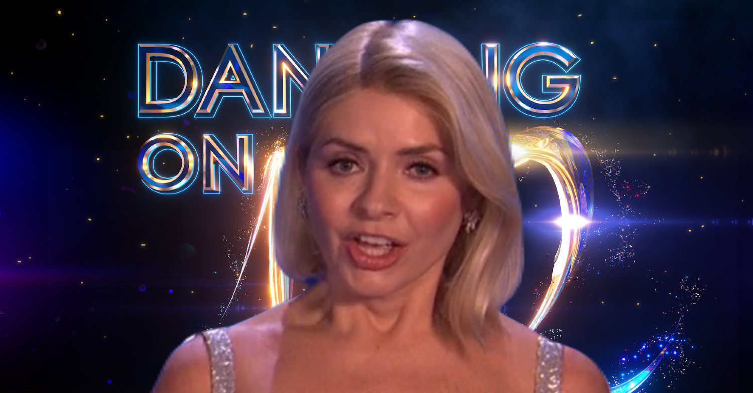 Holly Willoughby in front of the Dancing On Ice logo