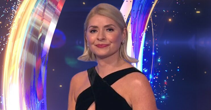 Holly Willoughby in black dress on Dancing On Ice