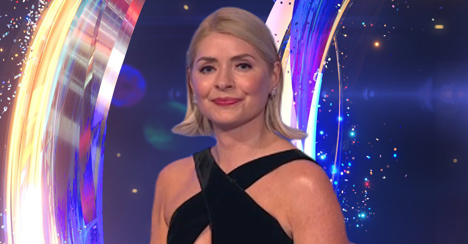Holly Willoughby in black dress on Dancing On Ice