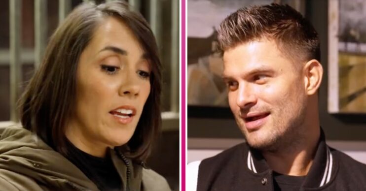 Janette Manrara looks down, her husband Aljaz Skorjanec looks surprised