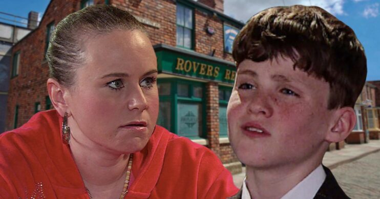 Joseph Brown and Gemma on a Coronation Street background