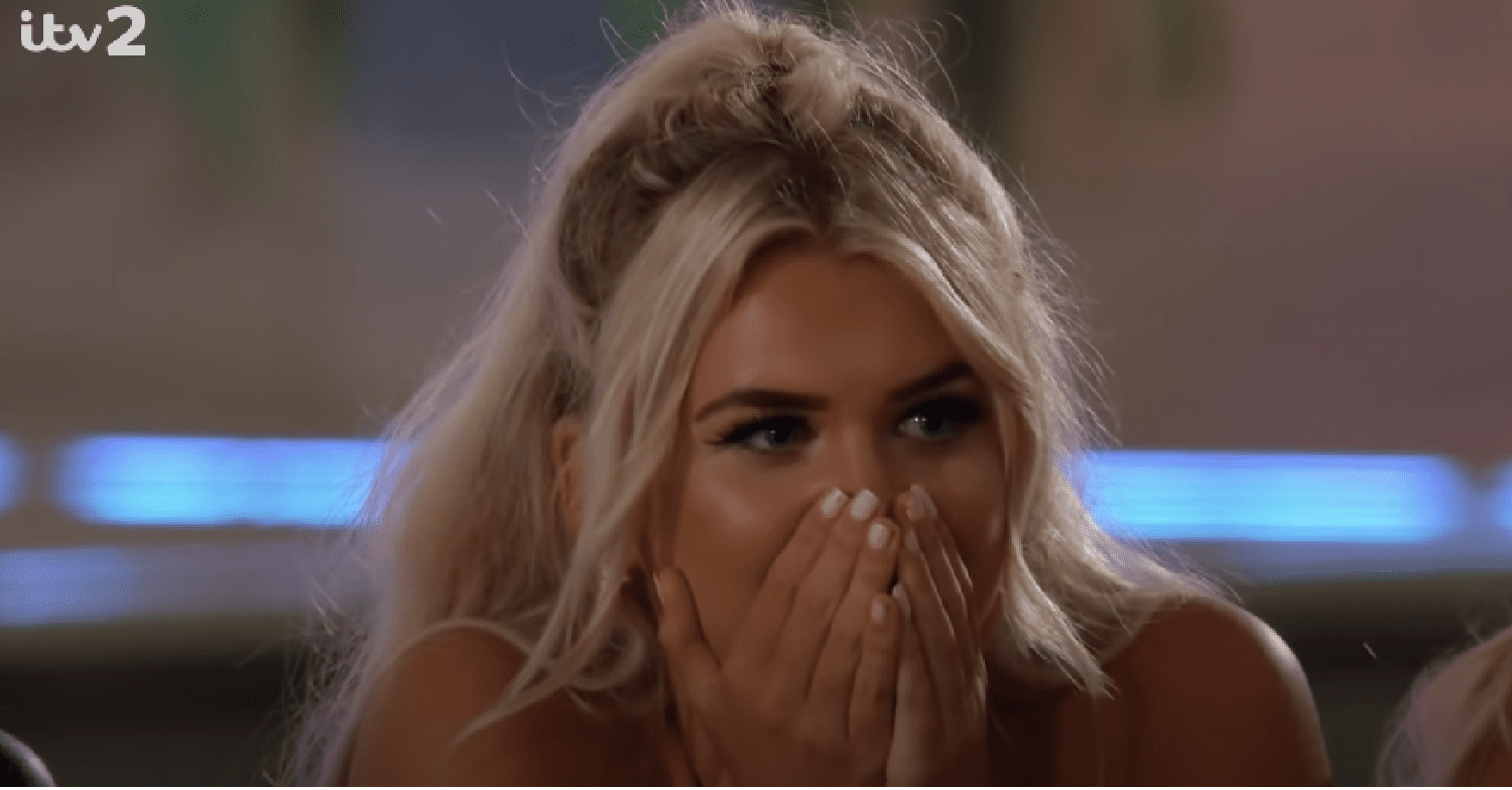 Liberty covering her mouth on Love Island 2021