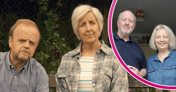 Alan Bates and partner Suzanne Sercombe with their actors Toby Jones and Julie Hesmondhalgh