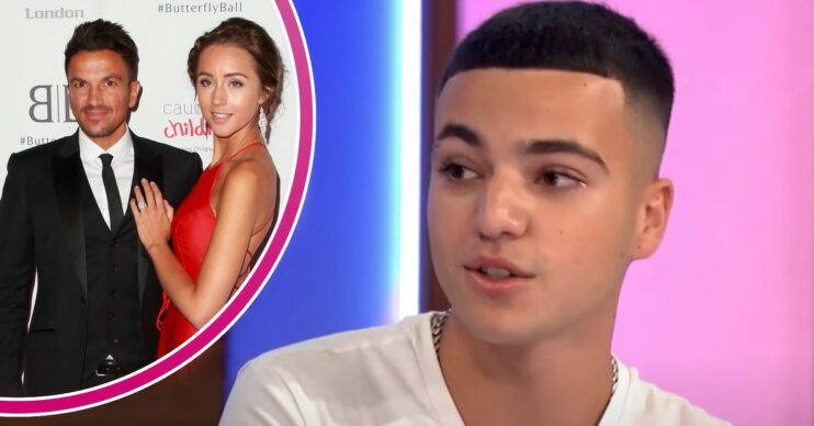 Peter Andre and wife Emily smiling at event and Junior talking on Loose Women