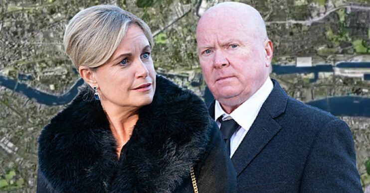 Sam and Phil on an EastEnders background