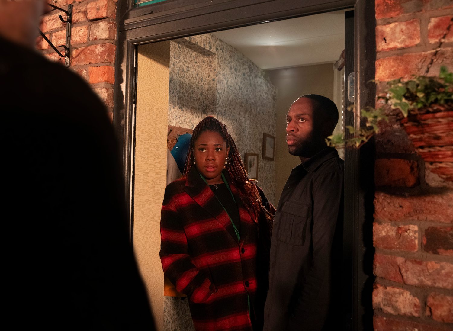 Dee-Dee and Michael in Corrie look annoyed as they answer the door