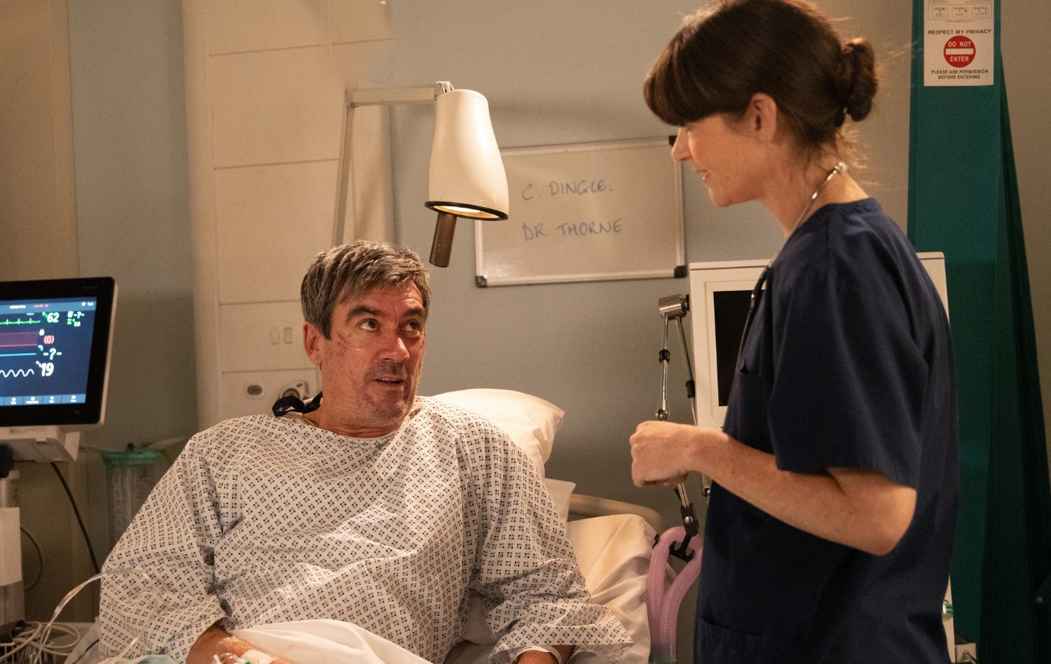 Emmerdale's Cain is in a hospital bed