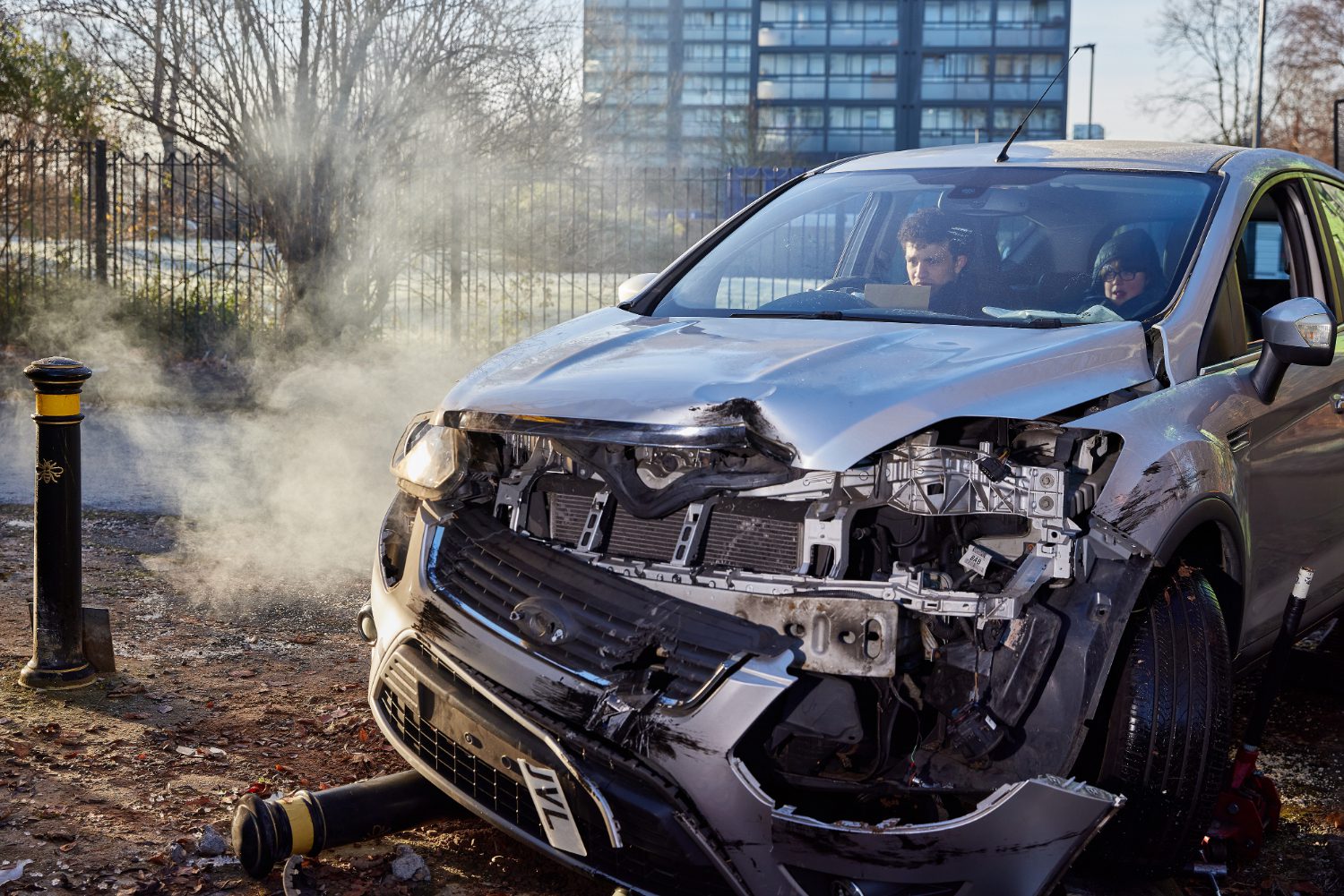 Crashed car on Coronation Street