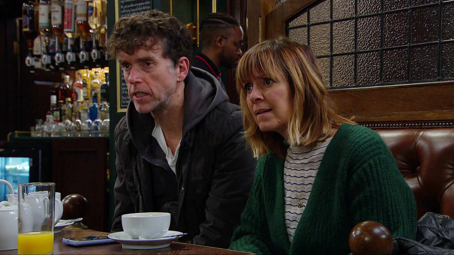 Marlon and Rhona look shocked and upset in Emmerdale spoilers tonight