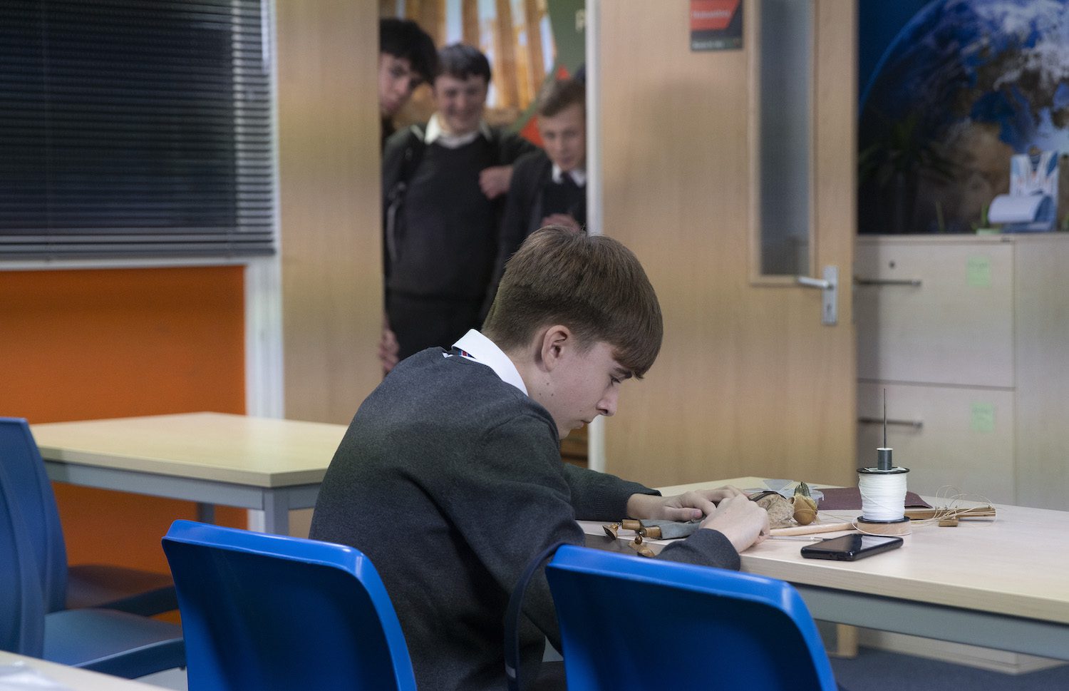 Coronation Street's Liam is creating a puppet at school