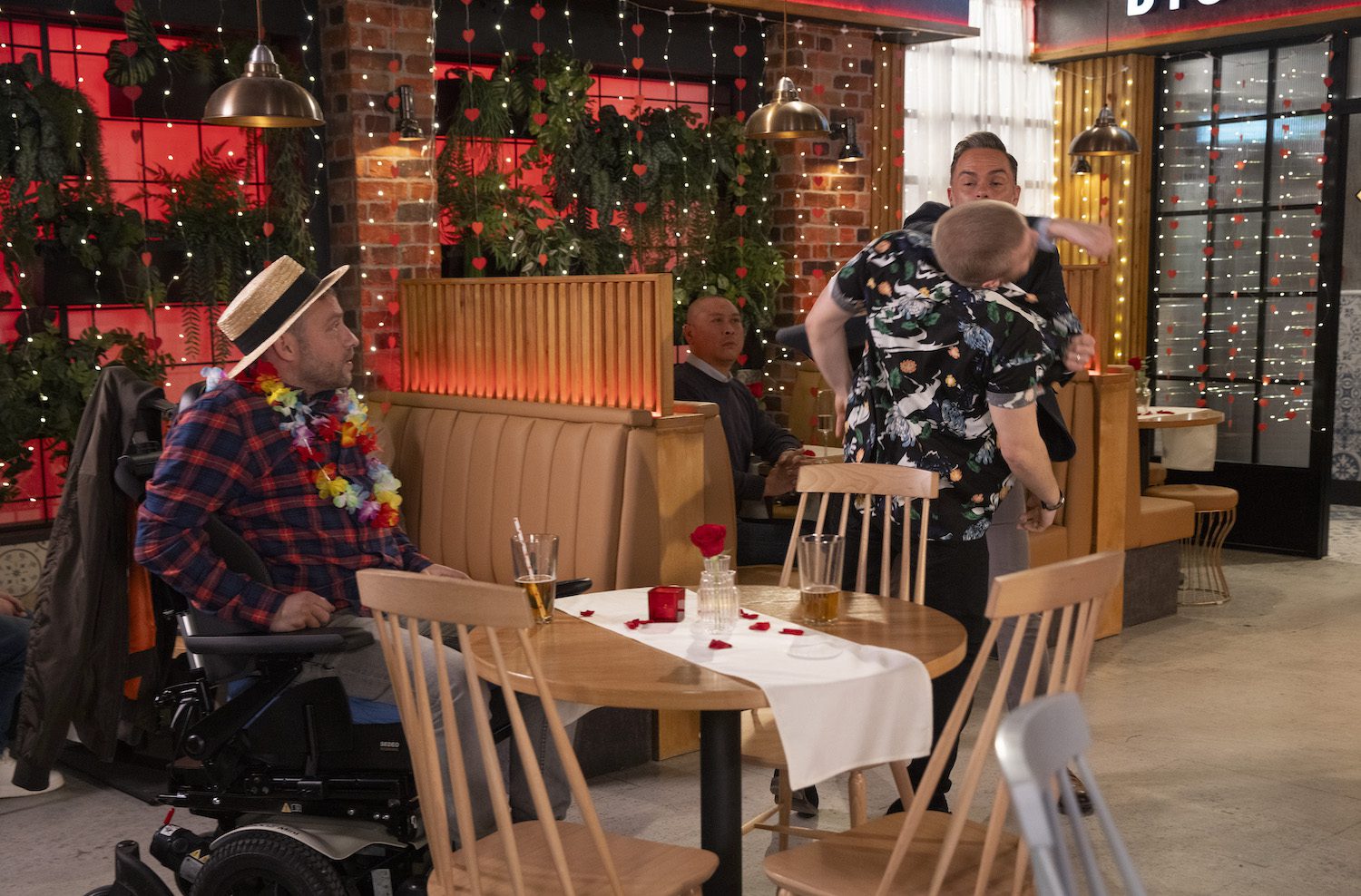 Coronation Street's Billy is punching Benno as Paul watches on in the Bistro