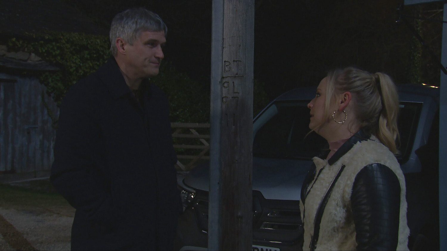 Caleb talking to Tracy on Emmerdale (Credit: ITV)