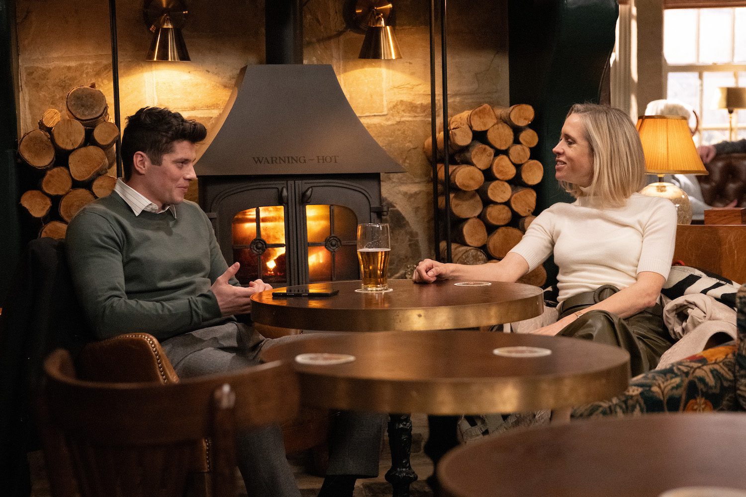 Ruby [BETH CORDINGLY] asks for Nicky Miligan’s [LEWIS COPE] advice on how to win Caleb back
