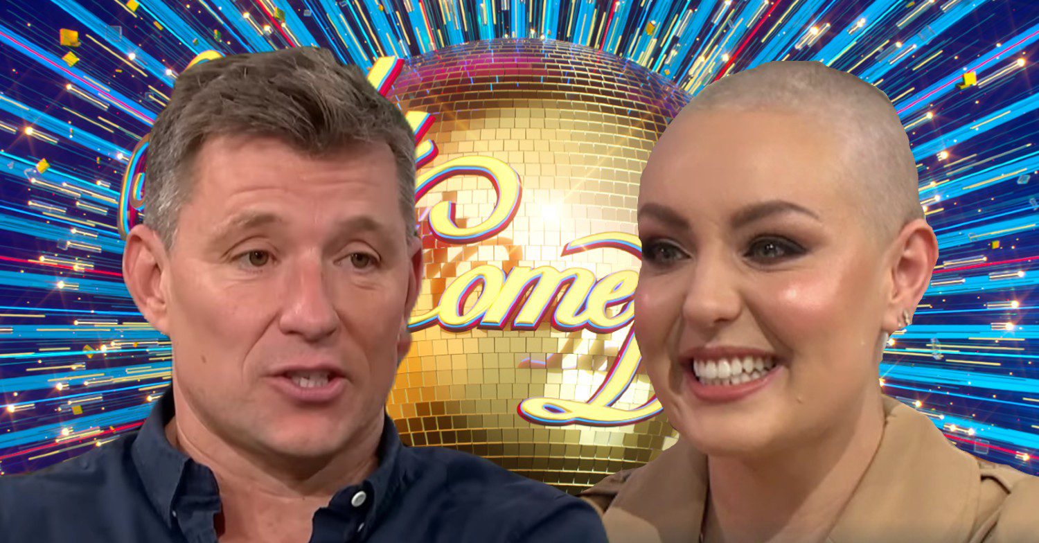 Strictly logo with Amy Dowden and Ben smiling