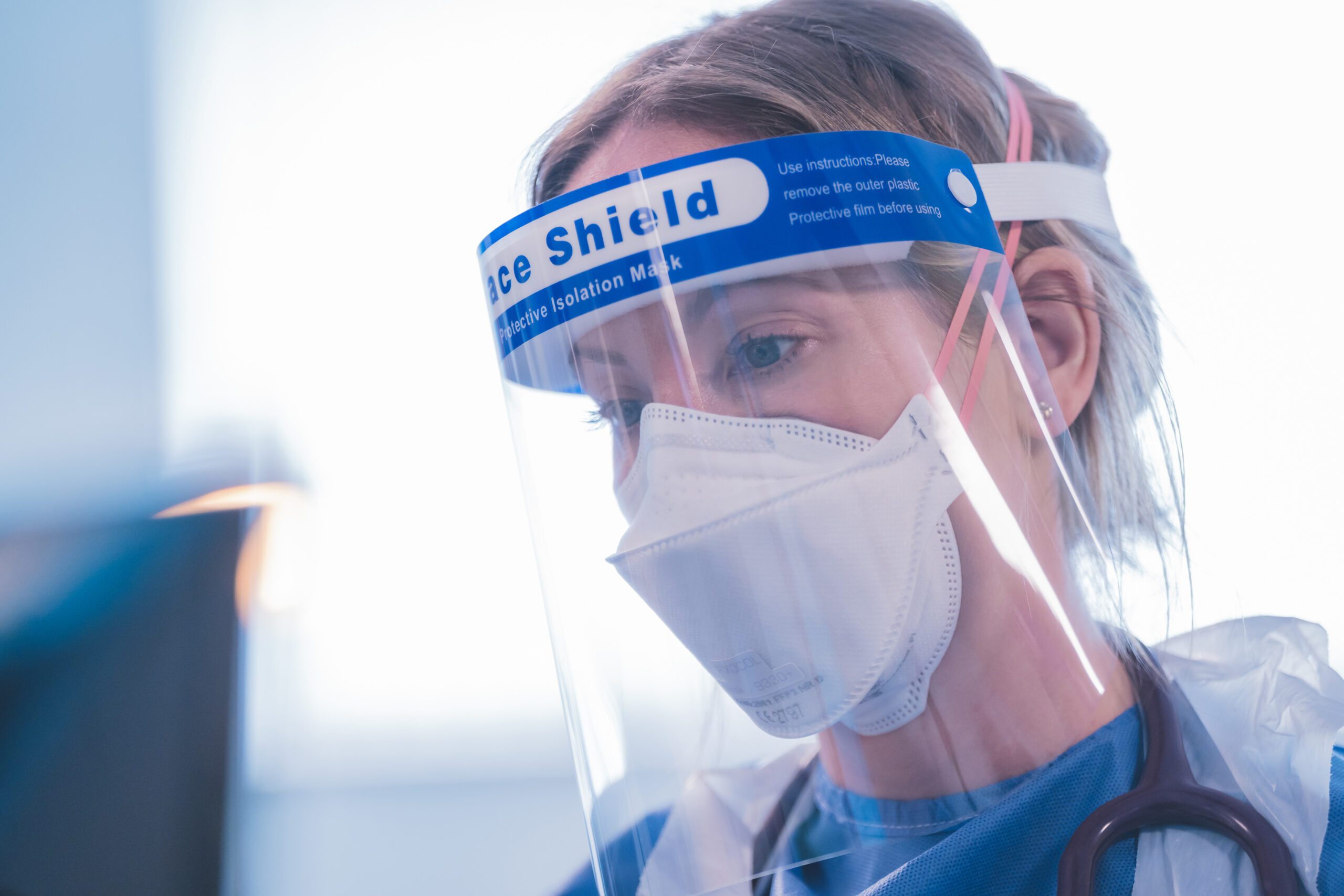 Joanne Froggatt wearing a face shield and mask in new Covid-19 ITV drama Breathtaking
