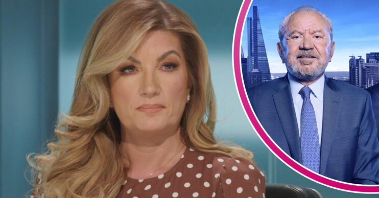 Karren Brady on The Apprentice with (inset) Lord Alan Sugar