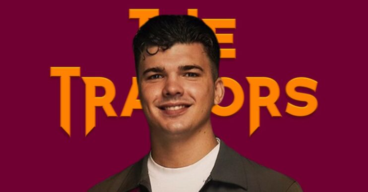 The Traitors logo with Harry smiling