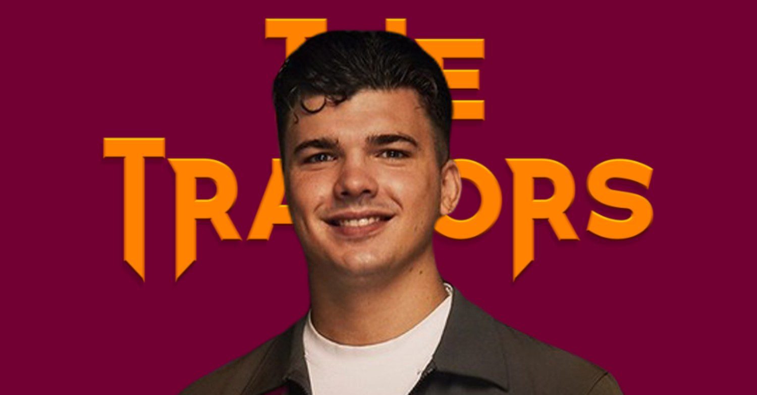The Traitors logo with Harry smiling