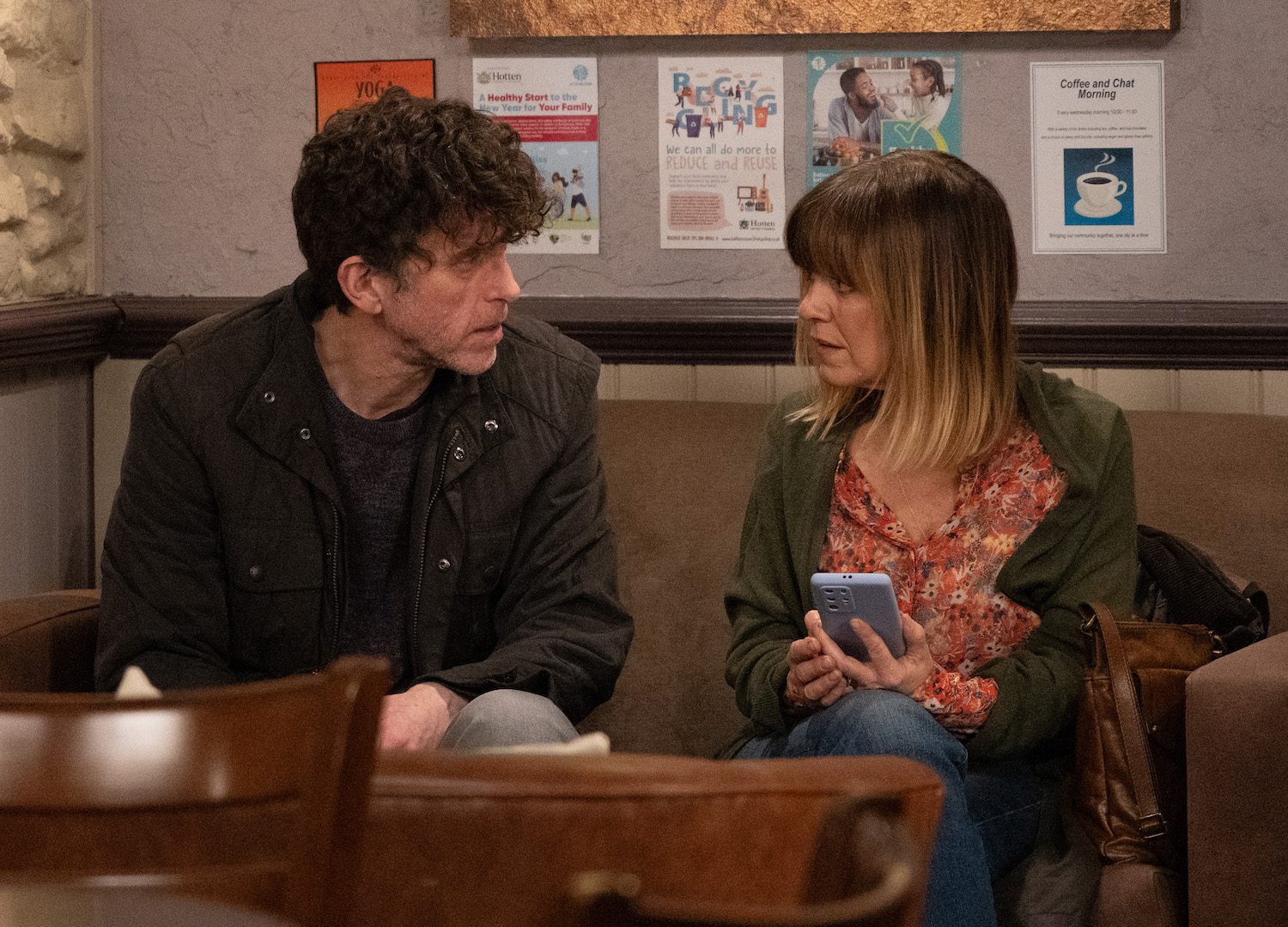 Emmerdale spoilers: Marlon and Rhona look concerned in the cafe