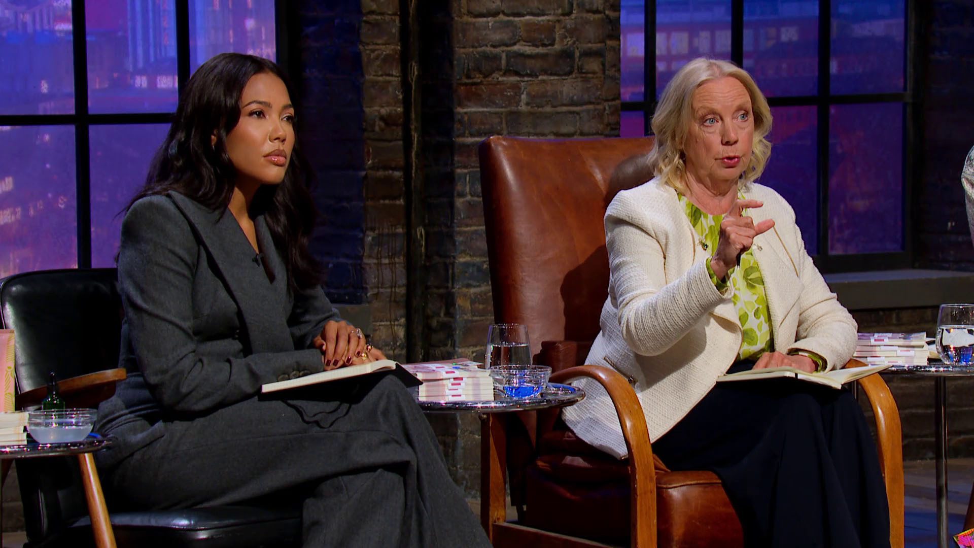 Emma Grede with Deborah Meaden on Dragons' Den