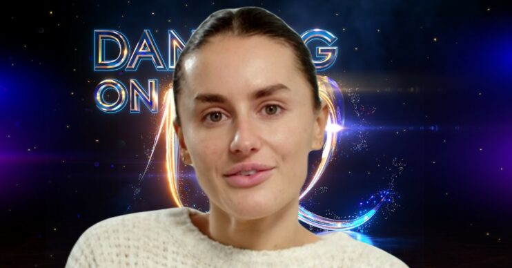 Amber Davies speaking to camera on Dancing On Ice