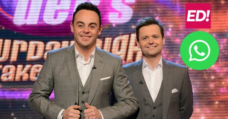 Ant and Dec on Saturday Night Takeaway with WhatsApp logo