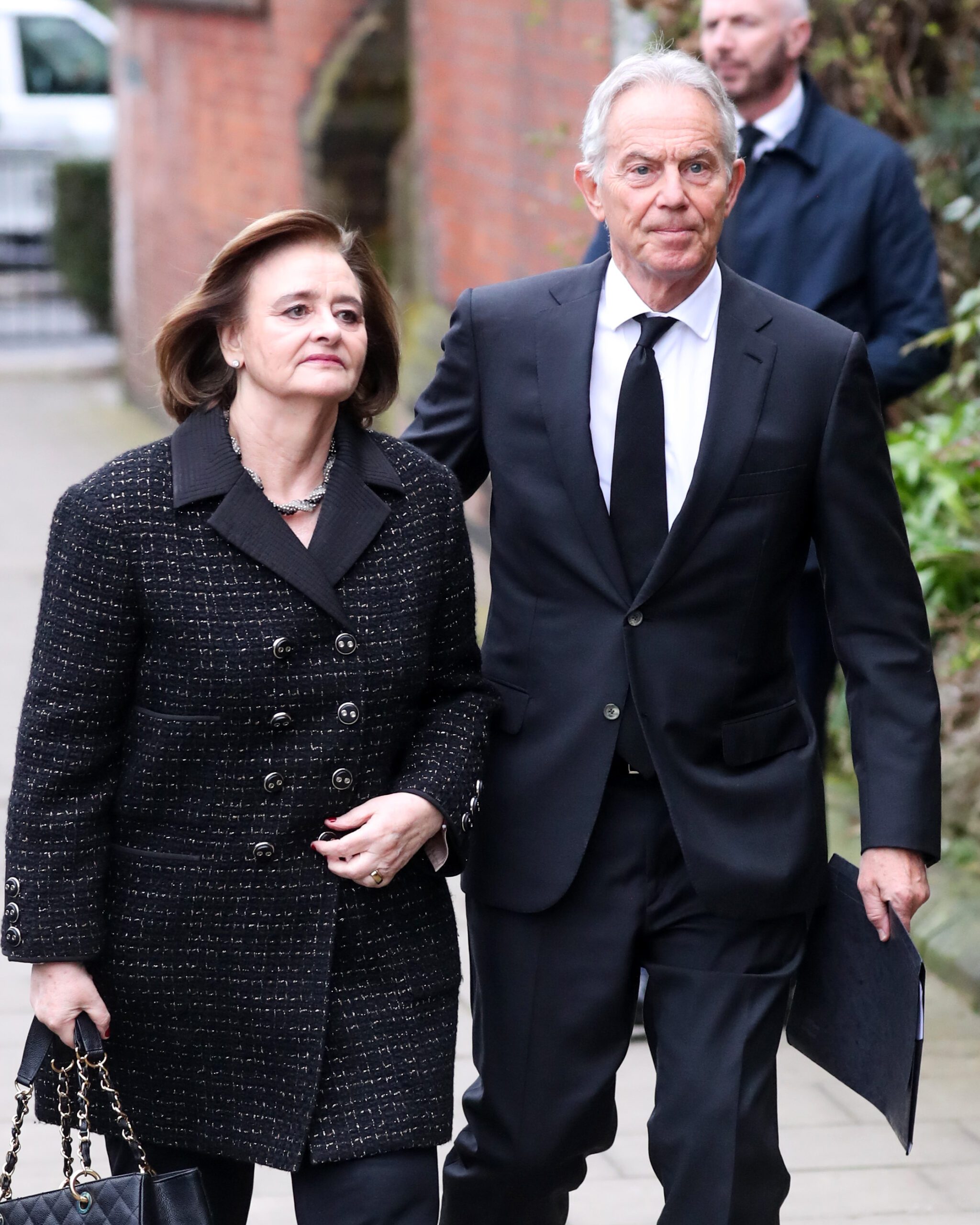 Tony and Cherie Blair arrive at Derek Draper's funeral