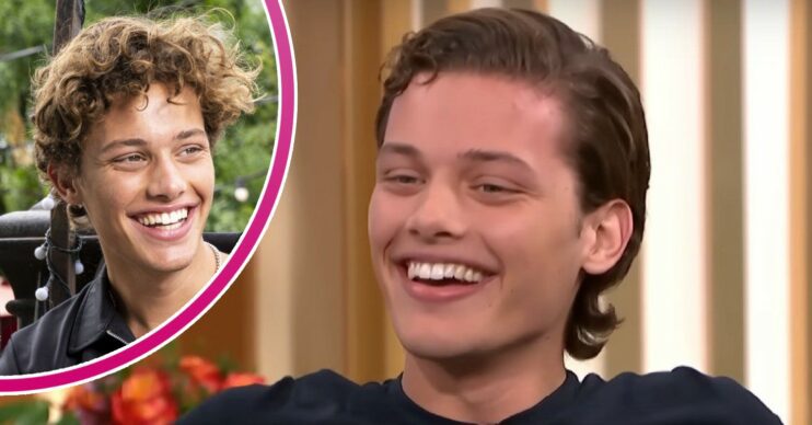 Bobby Brazier smiling in an interview; inset, as Freddie Slater (Credit: BBC/ITV/Composite: ED!)