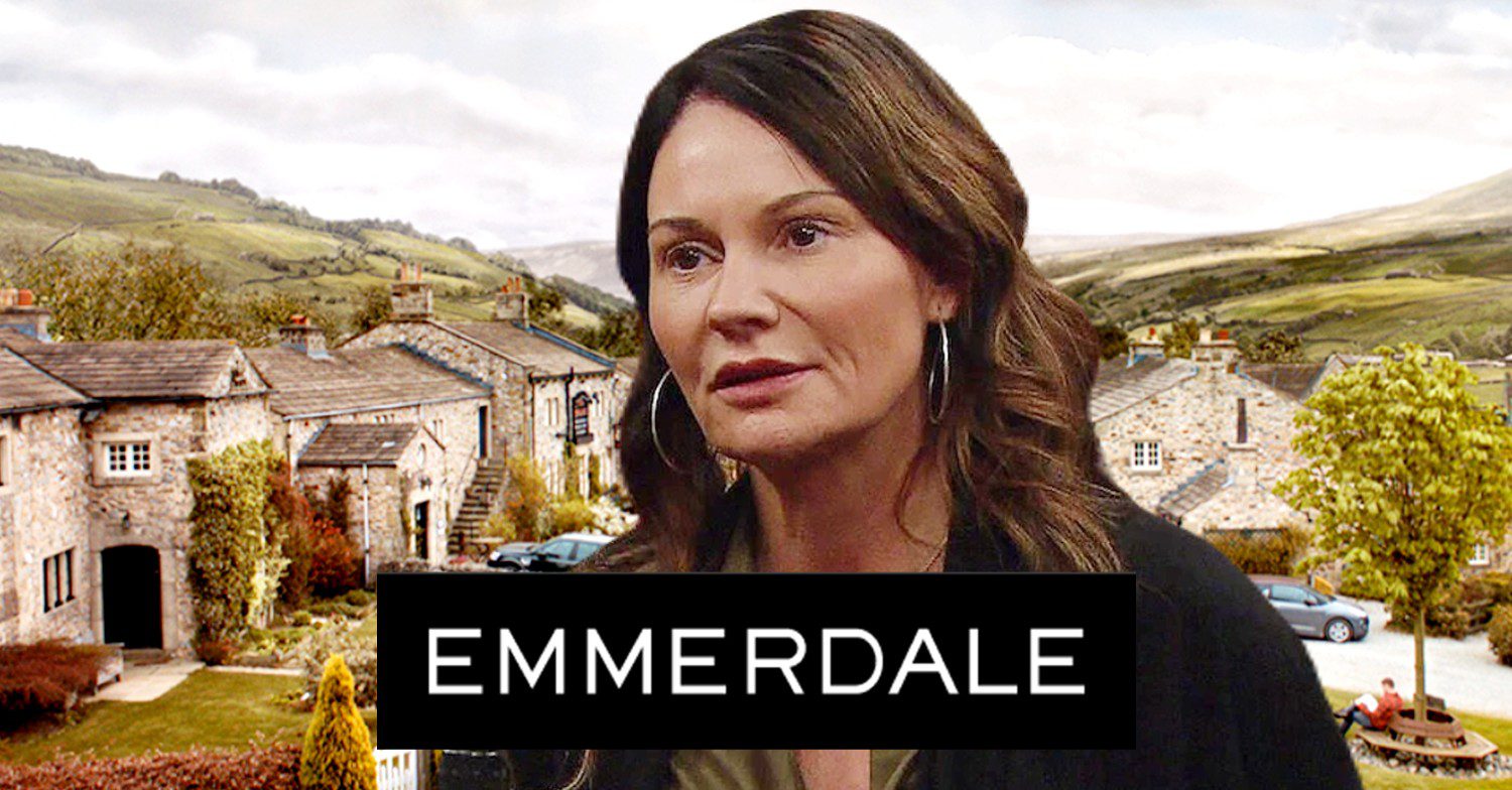 Chas on Emmerdale against soap logo and background (Credit: ITV/Composite: ED!)