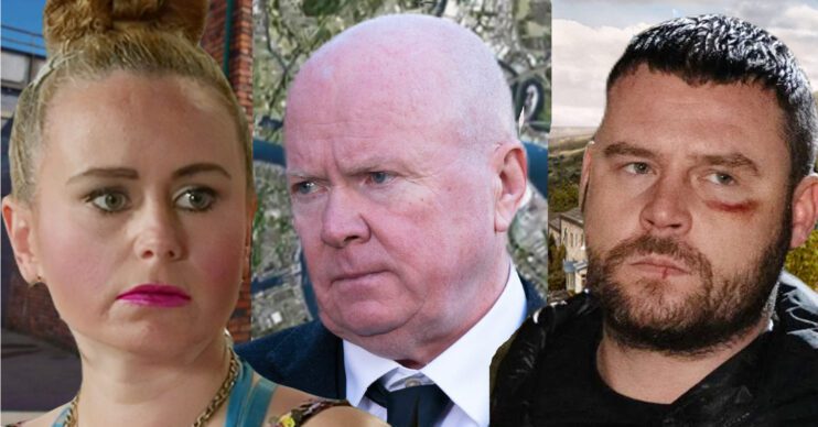 Coronation Street's Gemma and background, EastEnders' Phil and background, Emmerdale's Aaron and background