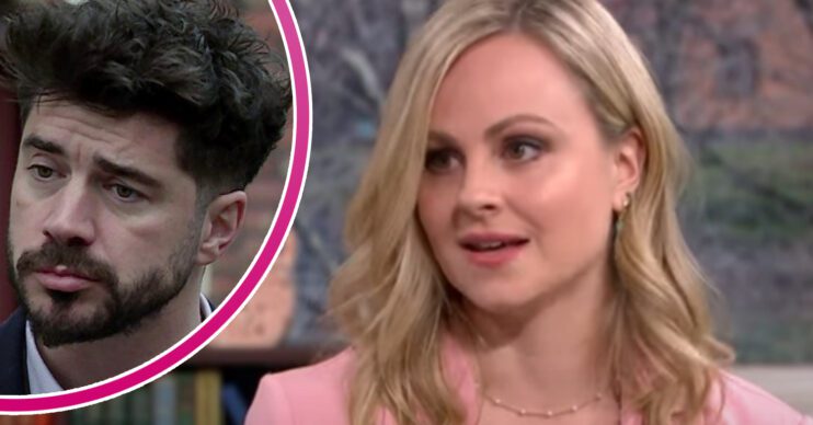 Coronation Street's Tina O'Brien, and in a bubble is Adam Barlow