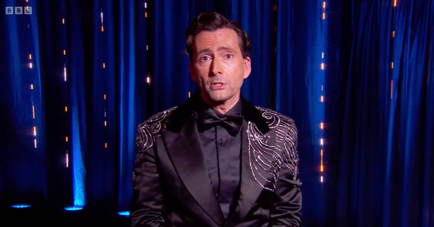 David Tennant speaks to camera at BAFTAs