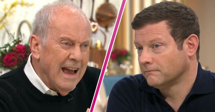 Gyles Brandreth looking angry and Dermot O'Leary looking unimpressed