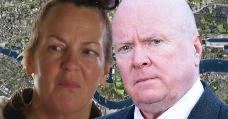 EastEnders' Karen, Phil, the background of the Thames
