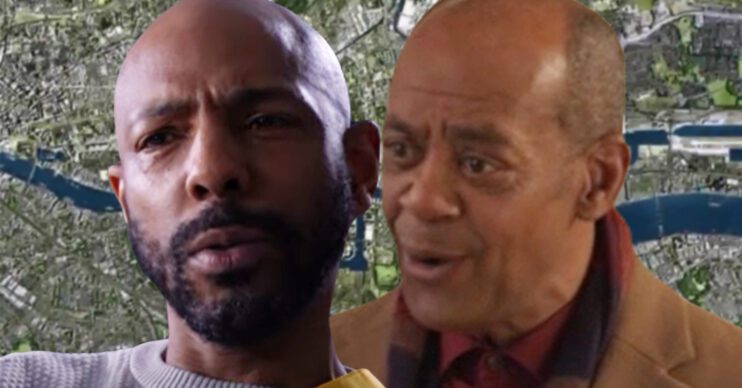 EastEnders' Lucas, Pastor Clayton, the background of the Thames