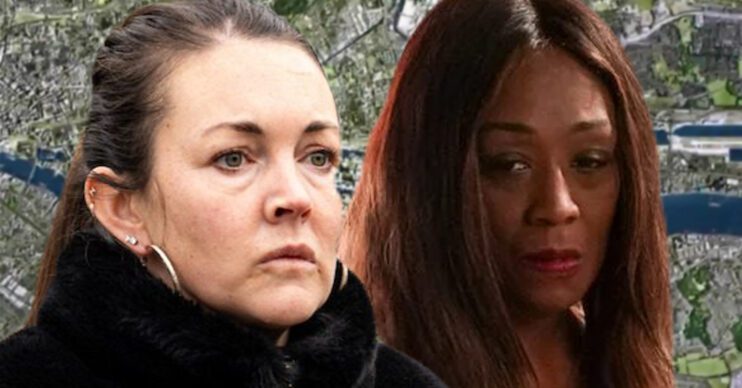 EastEnders' Stacey, Denise, the background of the Thames