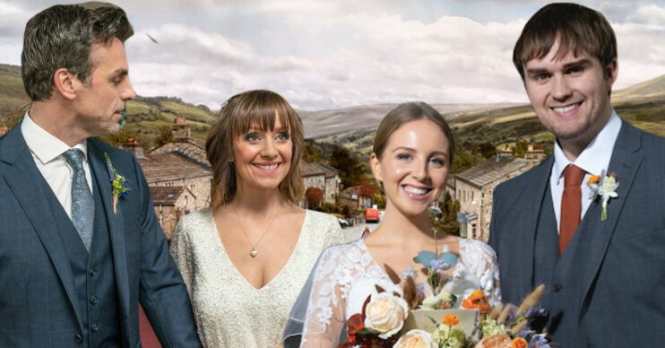 Emmerdale's Rhona, Pierce, Belle and Tom, the background of the Dales
