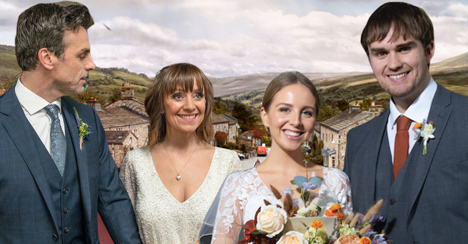 Emmerdale's Rhona, Pierce, Belle and Tom, the background of the Dales