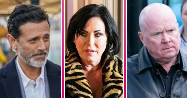 EastEnders spoilers comp image: Nish Kat and Phil (Credit: BBC/Comp ED!)