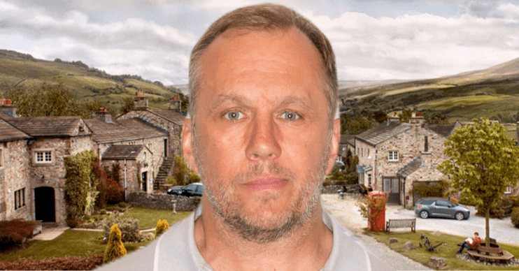 Dean Andrews on the Emmerdale background comp image (Credit: Shutterstock/ITV/Comp ED!)