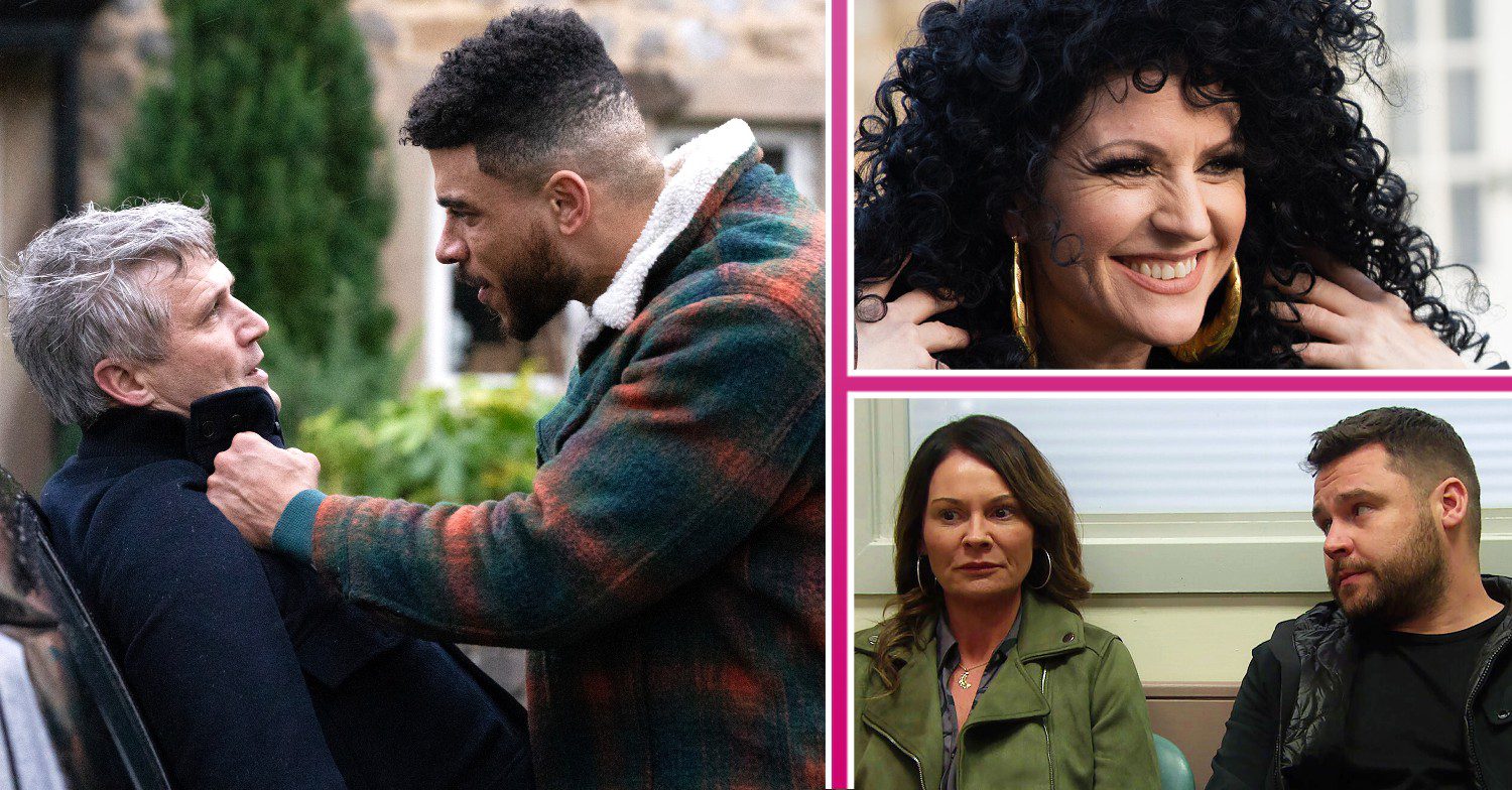 Emmerdale spoilers comp image: Caleb, Nate, Kerry, Chas, Aaron (Credit: ITV/Comp ED!)