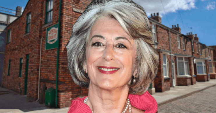 Maureen Lipman smiles on the Coronation Street background (Credit: Cover Images/ITV/Comp ED!)