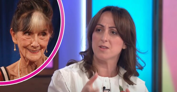 Natalie Cassidy talking on Loose Women; inset, June Brown (Credit: ITV/BBC/YouTube/Composite: ED!)