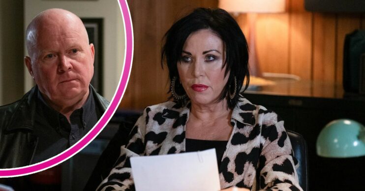 Kat looks annoyed on EastEnders; inset, Phil looking grouchy (Credit: BBC/Composite: ED!)