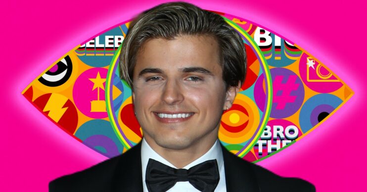 Strictly star Nikita Kuzmin smiling in front of CBB logo