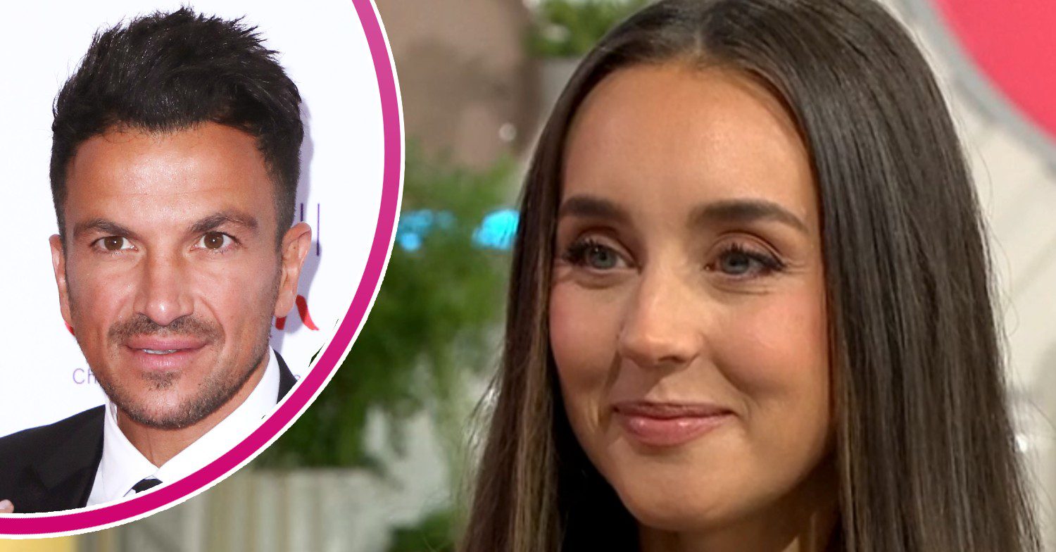 Emily Andre smiling on Lorraine and Peter inset on the red carpet