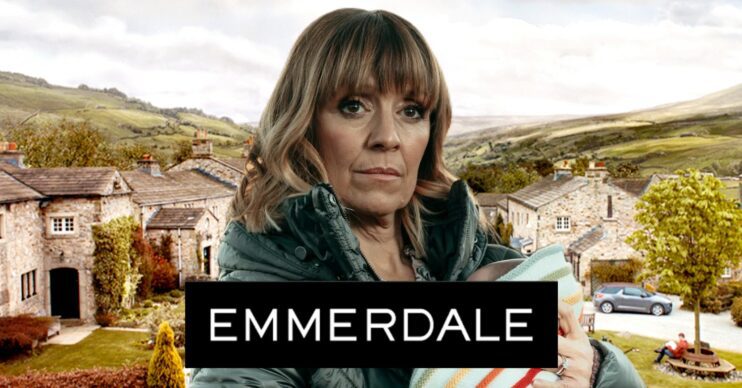 Rhona holding baby Ivy on Emmerdale (Credit: ITV/Composite: ED!)