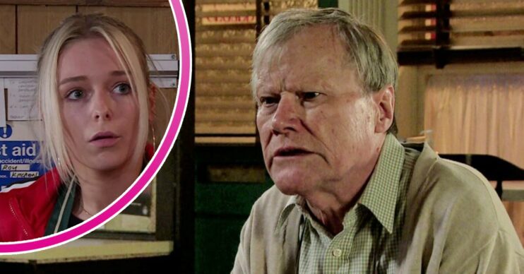 Roy looks angry on Coronation Street; inset, Lauren looking scared (Credit: ITV/Composite: ED!)