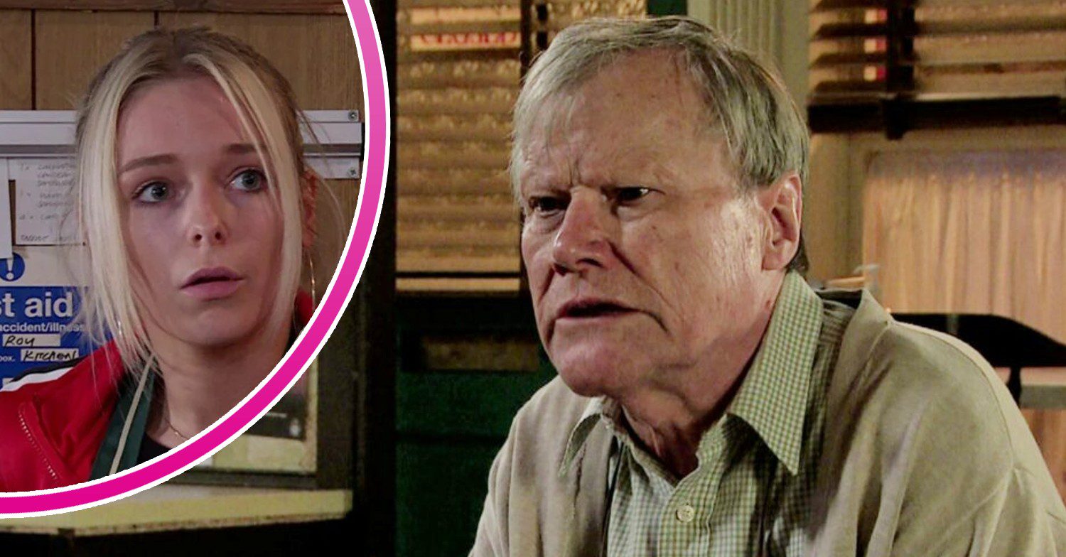 Roy looks angry on Coronation Street; inset, Lauren looking scared (Credit: ITV/Composite: ED!)