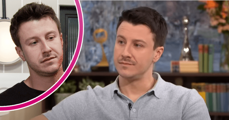 Ryan Prescott talking in interview; inset, as Ryan Connor (Credit: ITV/Composite: ED!)